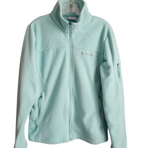 Columbia‎ Fleece Mint Green Zip Up w/ Front Pockets & one Sleeve Pocket Sz Large